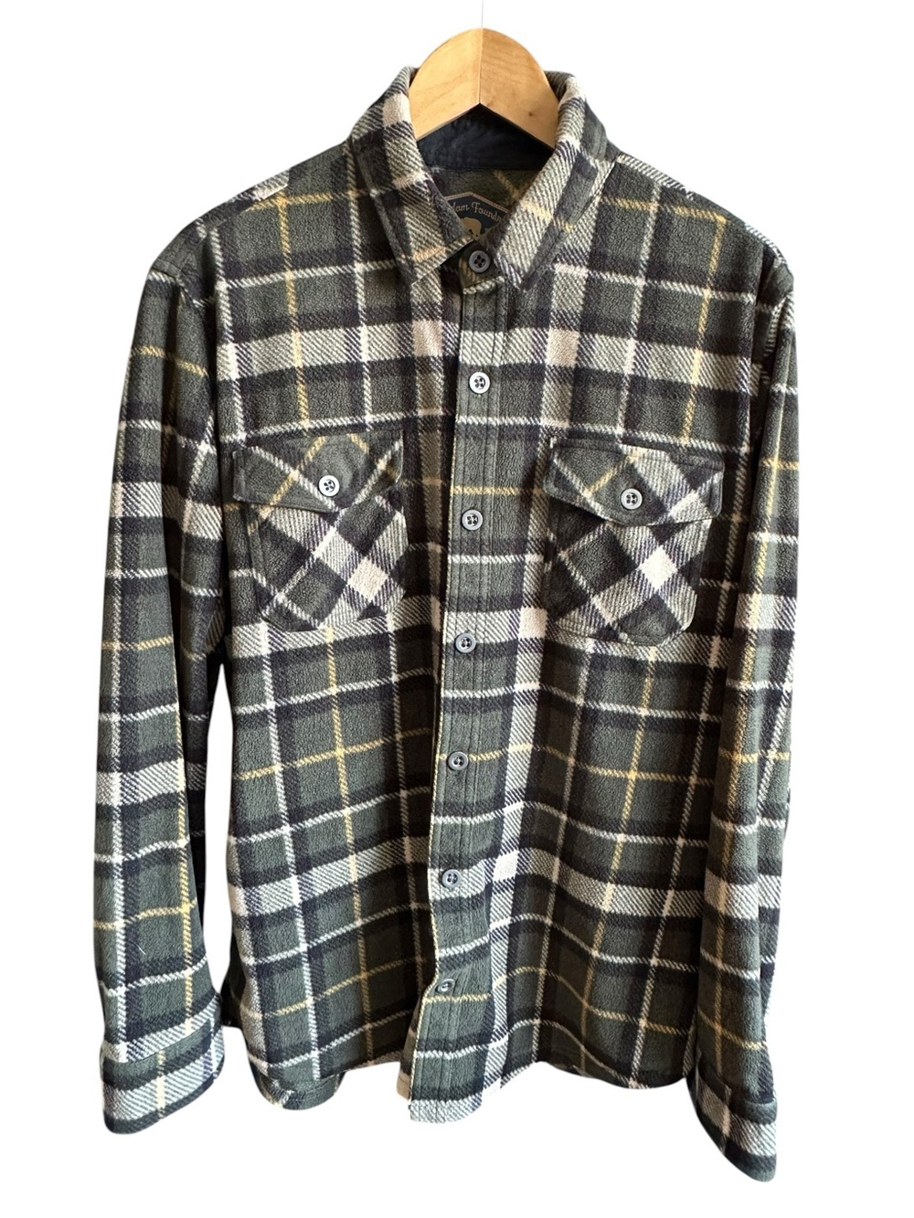 Freedom Foundry Men’s M Plaid Fleece Shirt Jacket Shacket Flannel Bear Logo